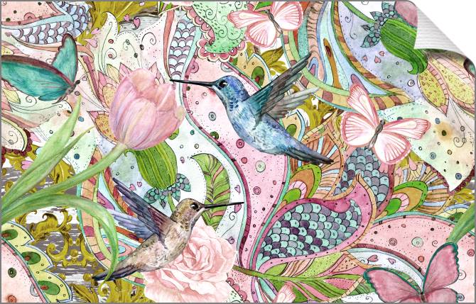 Купить и печать на заказ Картины на холсте Розовая композиция с колибри