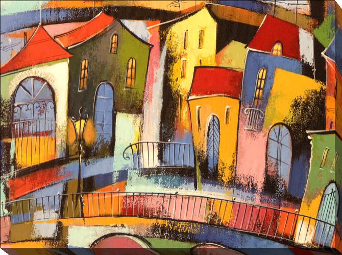 Paintings on canvas Fairytale town acrylic