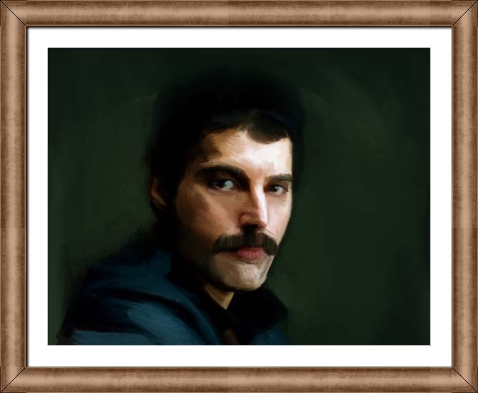 Купить и печать на заказ Картины в рамке, багете Фредди Меркьюри на темном фоне