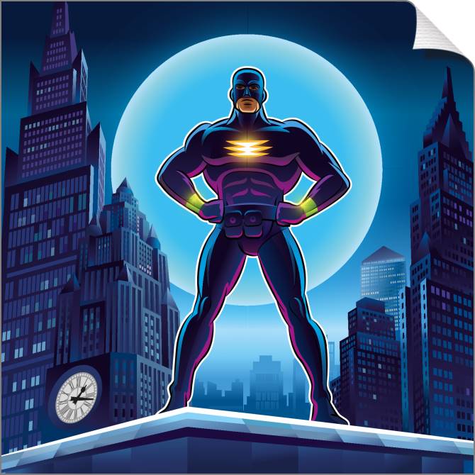 Купить и печать на заказ Картины на холсте Супергерой на фоне города