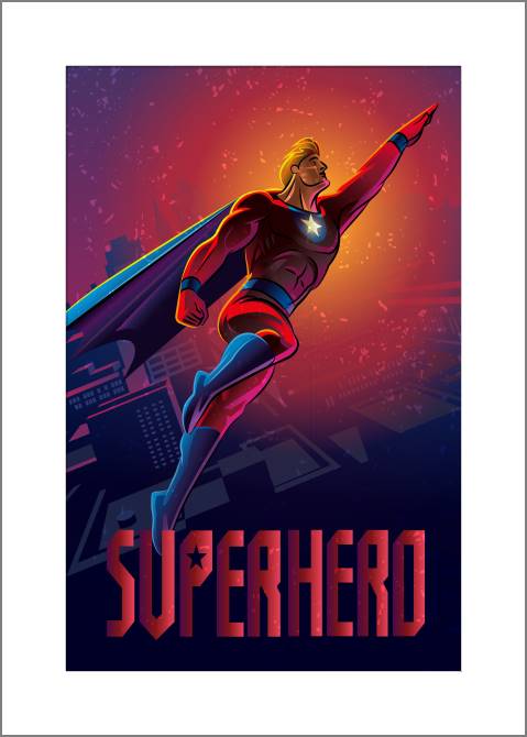 Купить и печать на заказ Картины, фото с паспарту Супергерой в полете