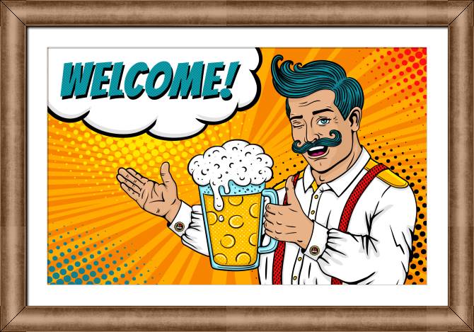 Купить и печать на заказ Картины в рамке, багете Мужчина с усами комикс