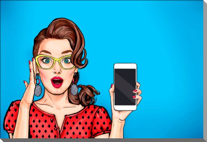 Картины на пластике, пеноркартоне Girl with a smartphone pop art