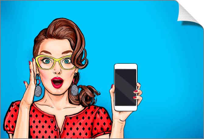 Купить и печать на заказ Картины на холсте Девушка со смартфоном поп-арт