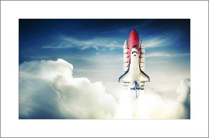 Купить и печать на заказ Картины, фото с паспарту Шаттл в небе