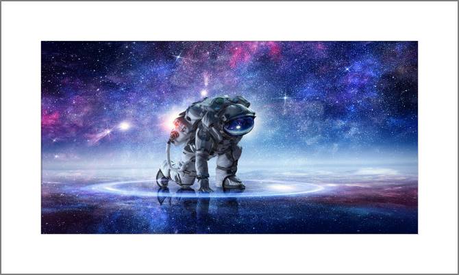Купить и печать на заказ Картины, фото с паспарту Астронавт и звездное небо