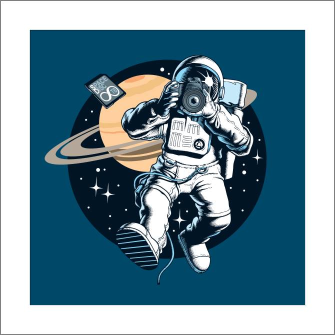 Купить и печать на заказ Картины, фото с паспарту Космонавт с фотоаппаратом