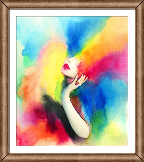 Купить и печать на заказ Картины в рамке, багете Девушка на цветном акварельном фоне