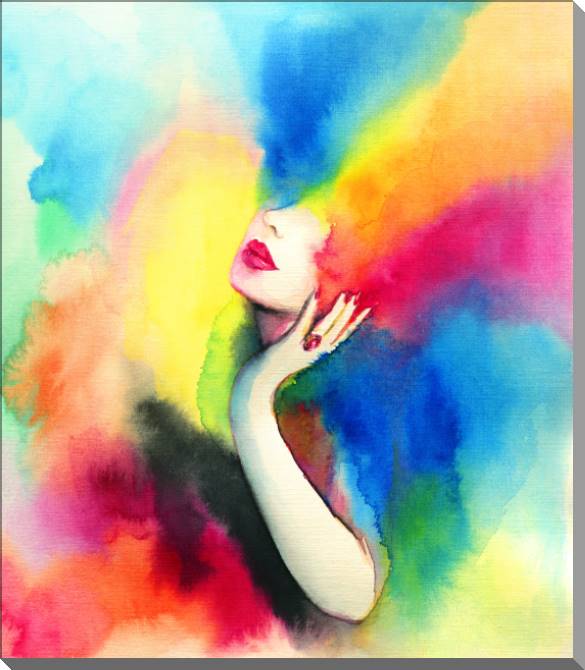 Картины на пластике, пеноркартоне The girl on the color watercolor background
