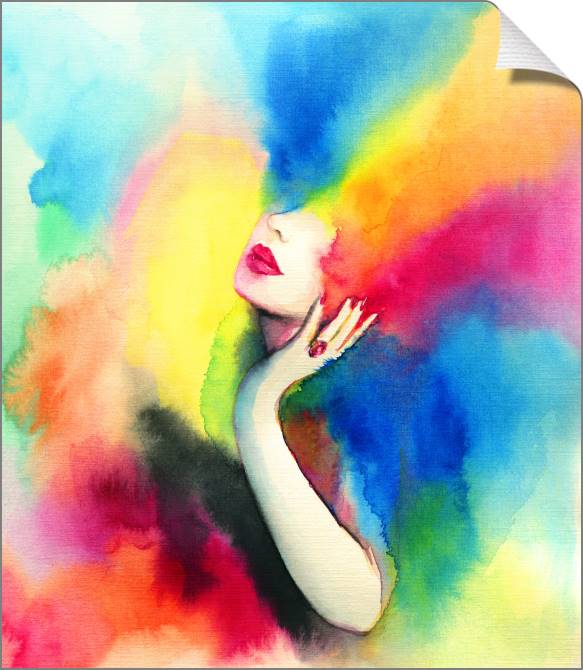 Купить и печать на заказ Картины на холсте Девушка на цветном акварельном фоне