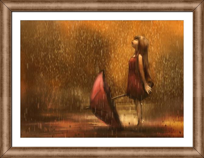 Купить и печать на заказ Картины в рамке, багете Арт девочка под дождем
