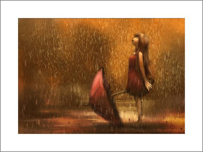 Купить и печать на заказ Картины, фото с паспарту Арт девочка под дождем