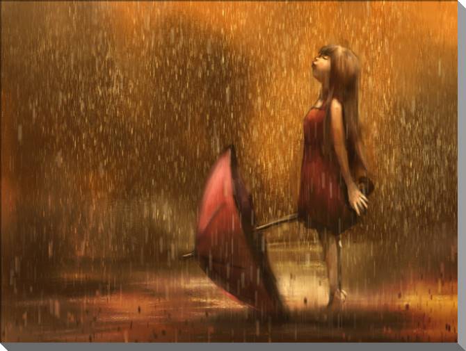 Картины на пластике, пеноркартоне Art girl in the rain