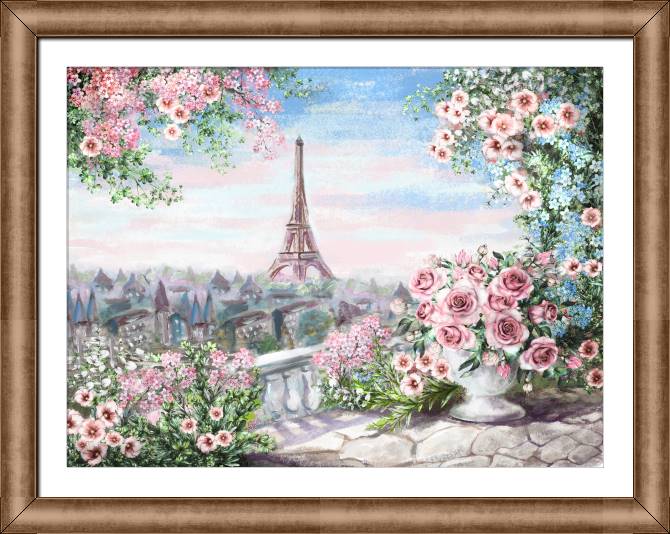 Картины в рамке, багете Eiffel tower and roses
