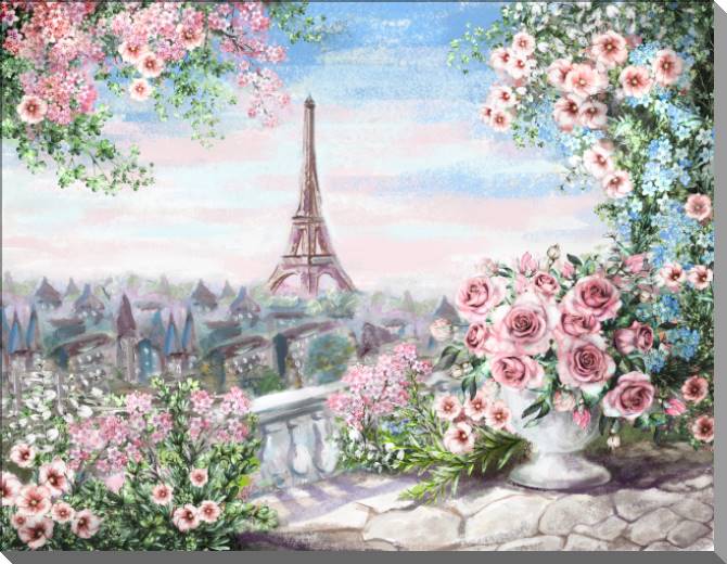Картины на пластике, пеноркартоне Eiffel tower and roses