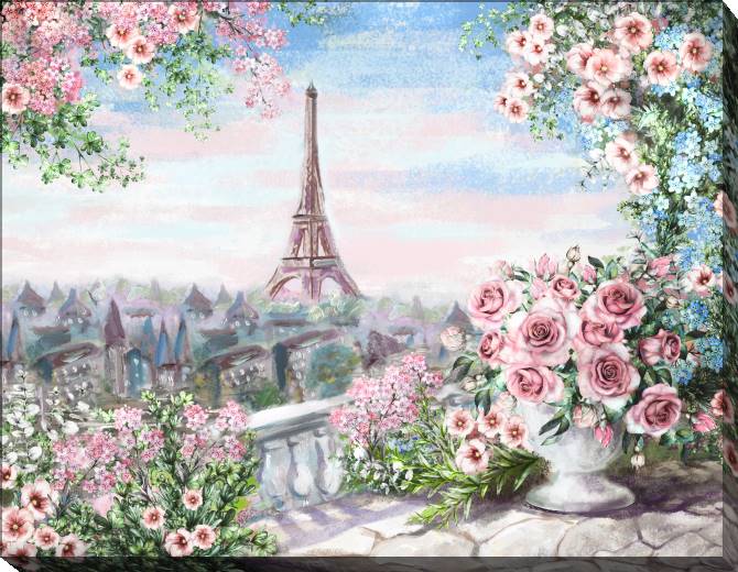 Картины на холсте Eiffel tower and roses
