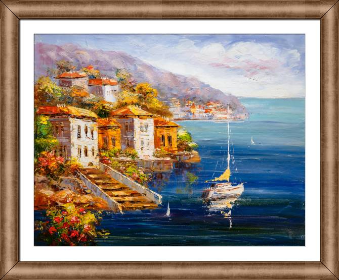 Купить и печать на заказ Картины в рамке, багете Вид на гавань, Греция