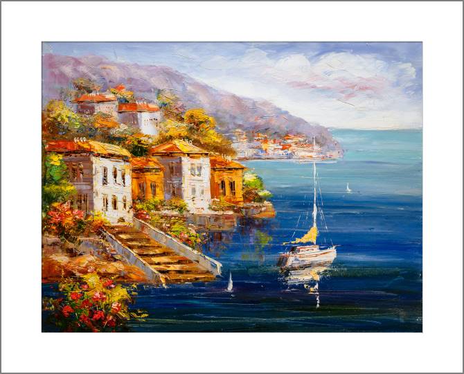 Купить и печать на заказ Картины, фото с паспарту Вид на гавань, Греция