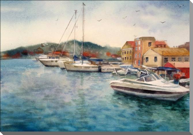 Картины на пластике, пеноркартоне Boats on the sea watercolour