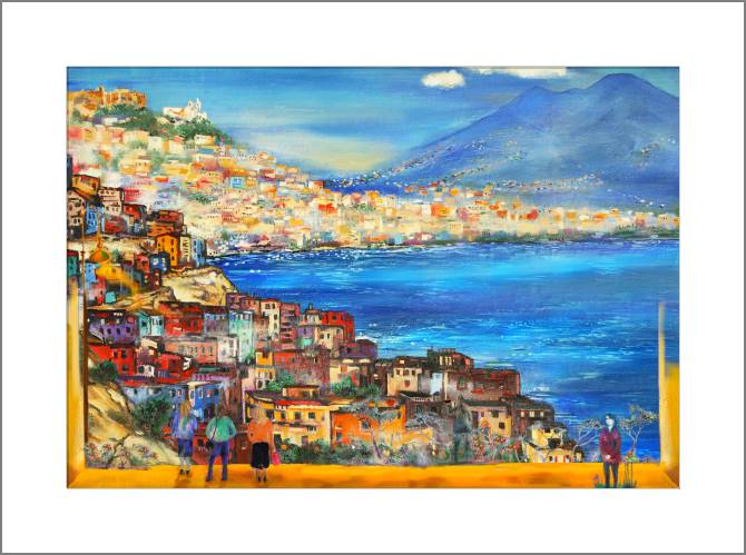 Купить и печать на заказ Картины, фото с паспарту Прекрасный вид на Неаполь