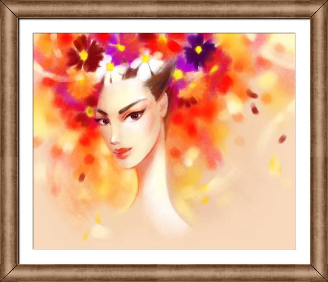 Купить и печать на заказ Картины в рамке, багете Цветочная фантазия бежевый фон