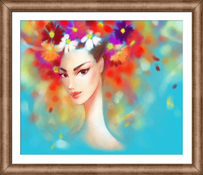 Купить и печать на заказ Картины в рамке, багете Цветочная фантазия голубой фон