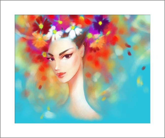 Купить и печать на заказ Картины, фото с паспарту Цветочная фантазия голубой фон