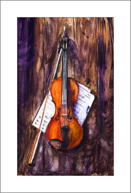 Купить и печать на заказ Картины, фото с паспарту Скрипка акварель