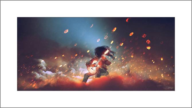 Купить и печать на заказ Картины, фото с паспарту Арт гитарист