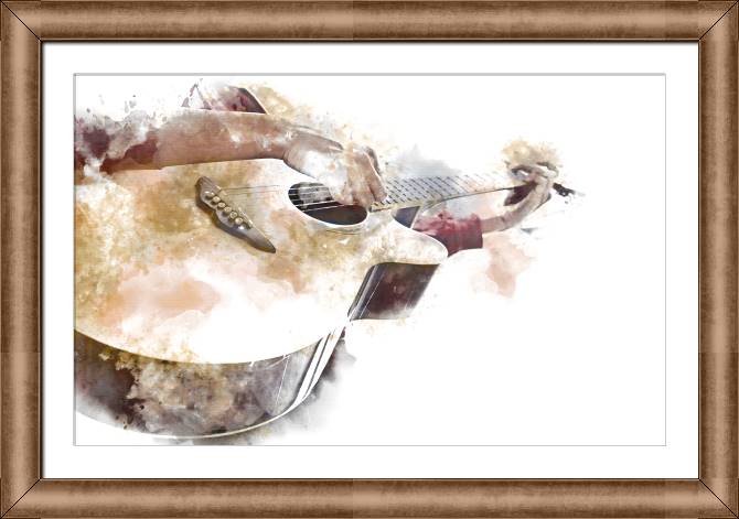Купить и печать на заказ Картины в рамке, багете Гитара на белом фоне