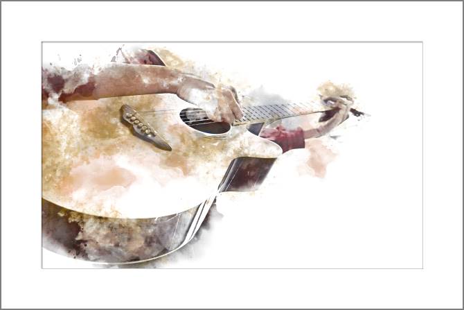 Купить и печать на заказ Картины, фото с паспарту Гитара на белом фоне