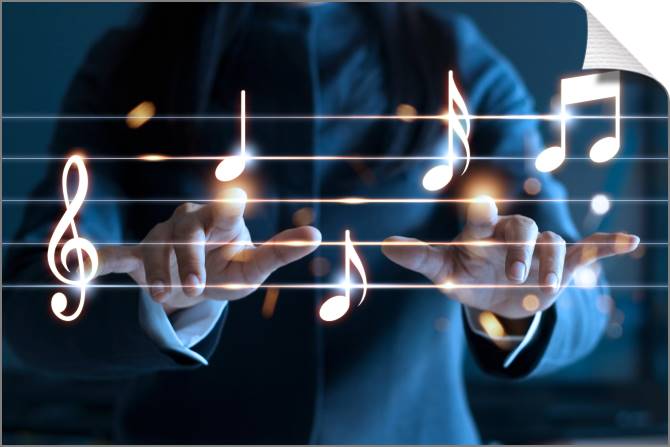 Купить и печать на заказ Картины на холсте Нотный стан и руки