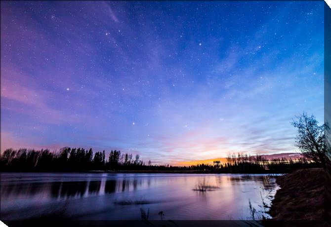 Картины на холсте Colorful sky after sunset at the river