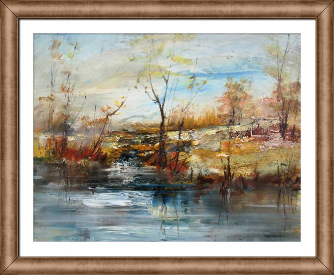 Купить и печать на заказ Картины в рамке, багете Пейзаж с деревьями у воды
