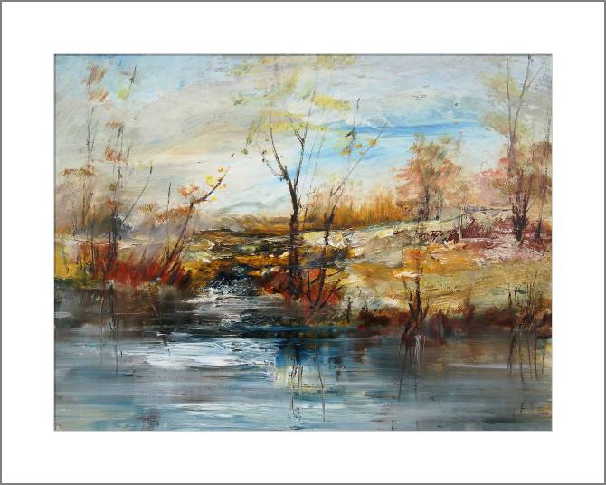 Купить и печать на заказ Картины, фото с паспарту Пейзаж с деревьями у воды