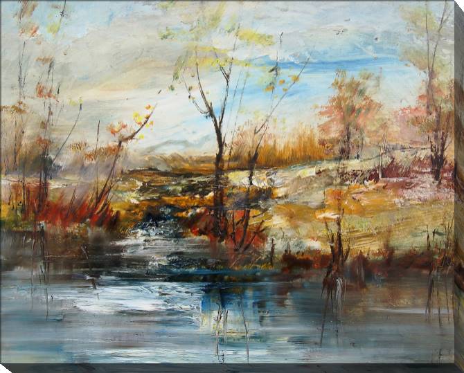 Купить и печать на заказ Картины на холсте Пейзаж с деревьями у воды