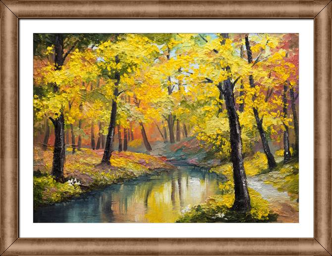Купить и печать на заказ Картины в рамке, багете Река в осеннем лесу