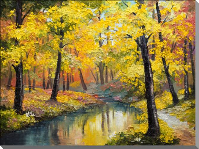 Картины на пластике, пеноркартоне River in autumn forest