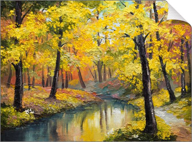 Купить и печать на заказ Картины на холсте Река в осеннем лесу