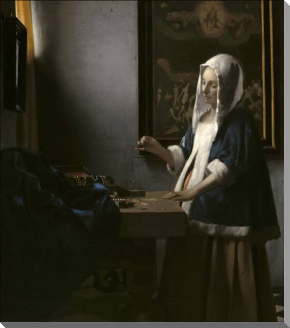 Картины на пластике, пеноркартоне Woman holding a balance (Jan Vermeer)