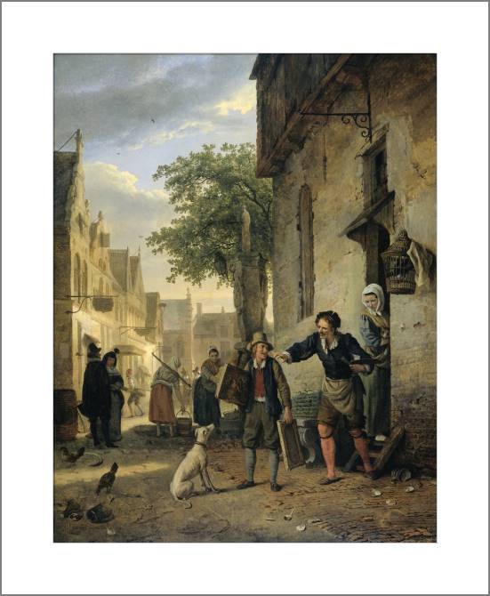 Купить и печать на заказ Картины, фото с паспарту Ян Стен, убеждающий сына на улице рисовать, а не пить пиво и вино