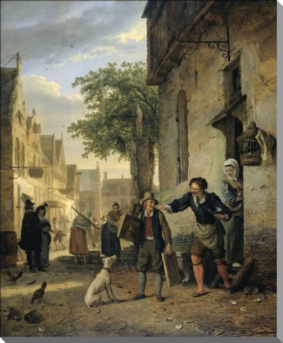 Картины на пластике, пеноркартоне Ian Wall, urging the son on the street to draw instead of drinking beer and wine (Ignatius Joseph van Regemorter)