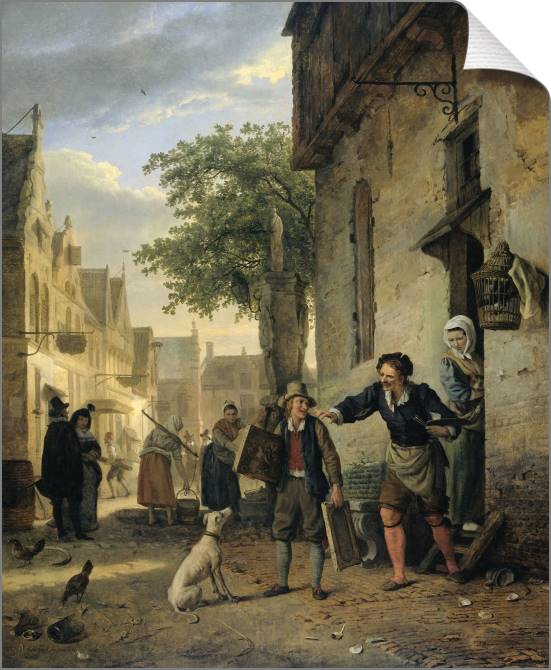 Paintings on canvas Ian Wall, urging the son on the street to draw instead of drinking beer and wine (Ignatius Joseph van Regemorter)