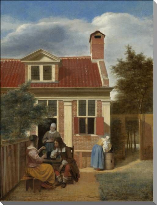 Картины на пластике, пеноркартоне Figures in the courtyard behind the building (Pieter de Hooch)