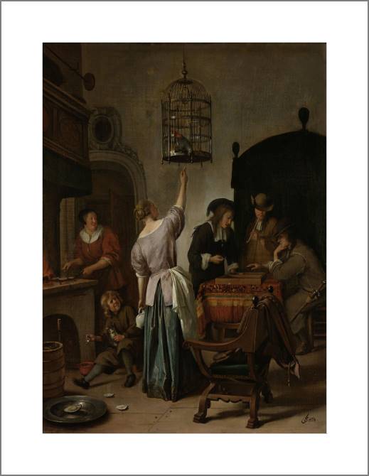 Купить и печать на заказ Картины, фото с паспарту Клетка с попугаем