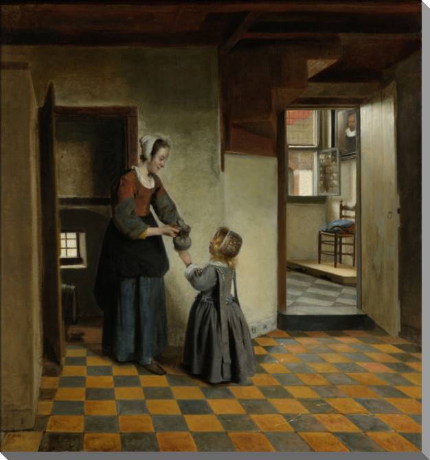 Картины на пластике, пеноркартоне A woman with a child in a pantry (Pieter de Hooch)