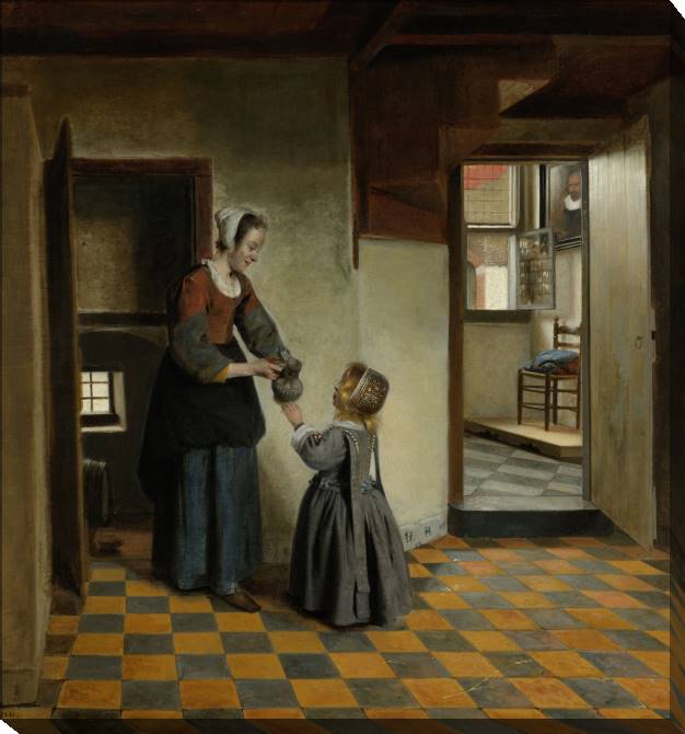 Картины на холсте A woman with a child in a pantry (Pieter de Hooch)