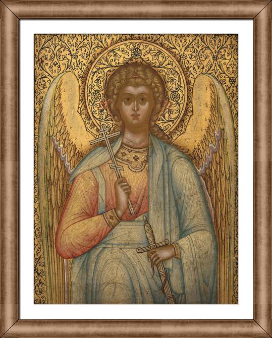 Купить и печать на заказ Картины в рамке, багете Икона Ангел-Хранитель с узорной рамкой