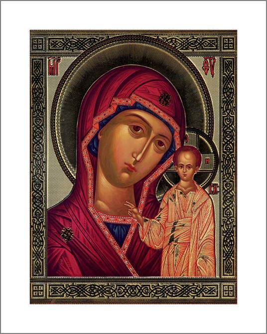 Купить и печать на заказ Картины, фото с паспарту Казанская икона Божией Матери