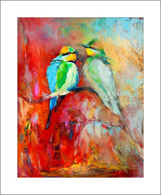 Купить и печать на заказ Картины, фото с паспарту Красочные птицы